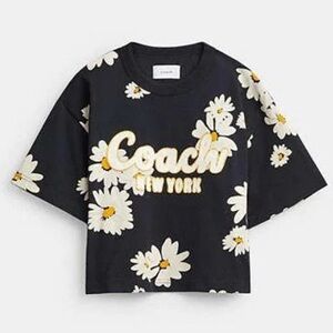 Coach Floral Cropped Signature Script T Shirt